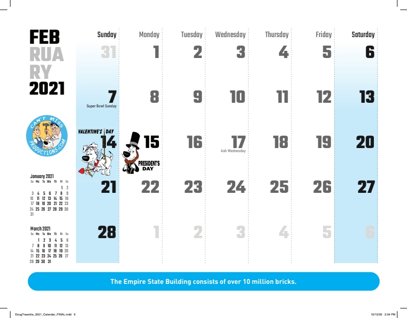 February page from The Lighter Side of Construction Calendar