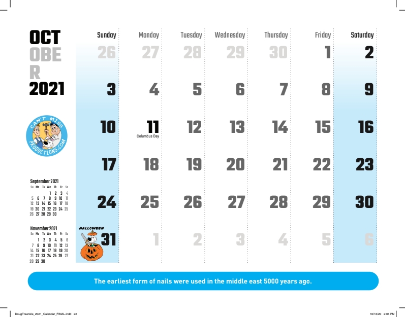 October page from The Lighter Side of Construction Calendar